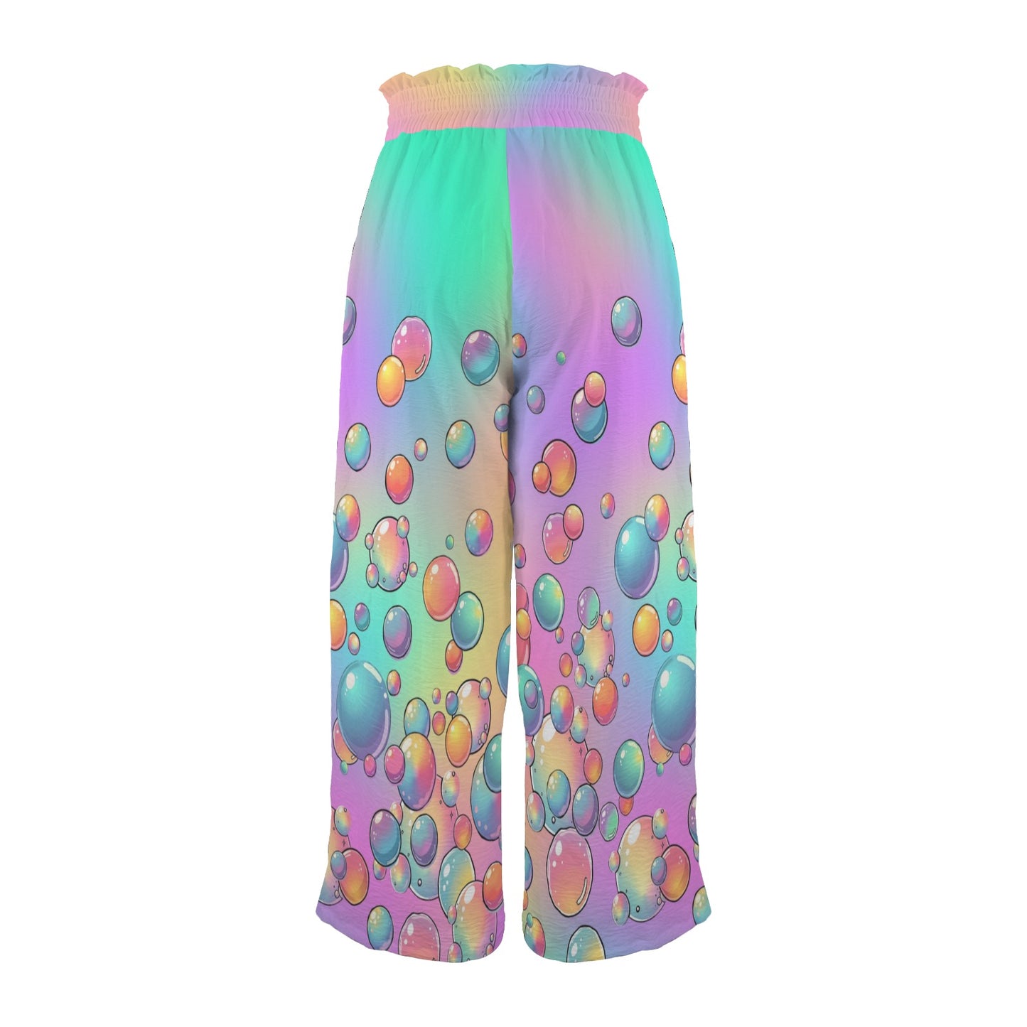 Wide leg pants with pastel rainbow bubble design for face painters