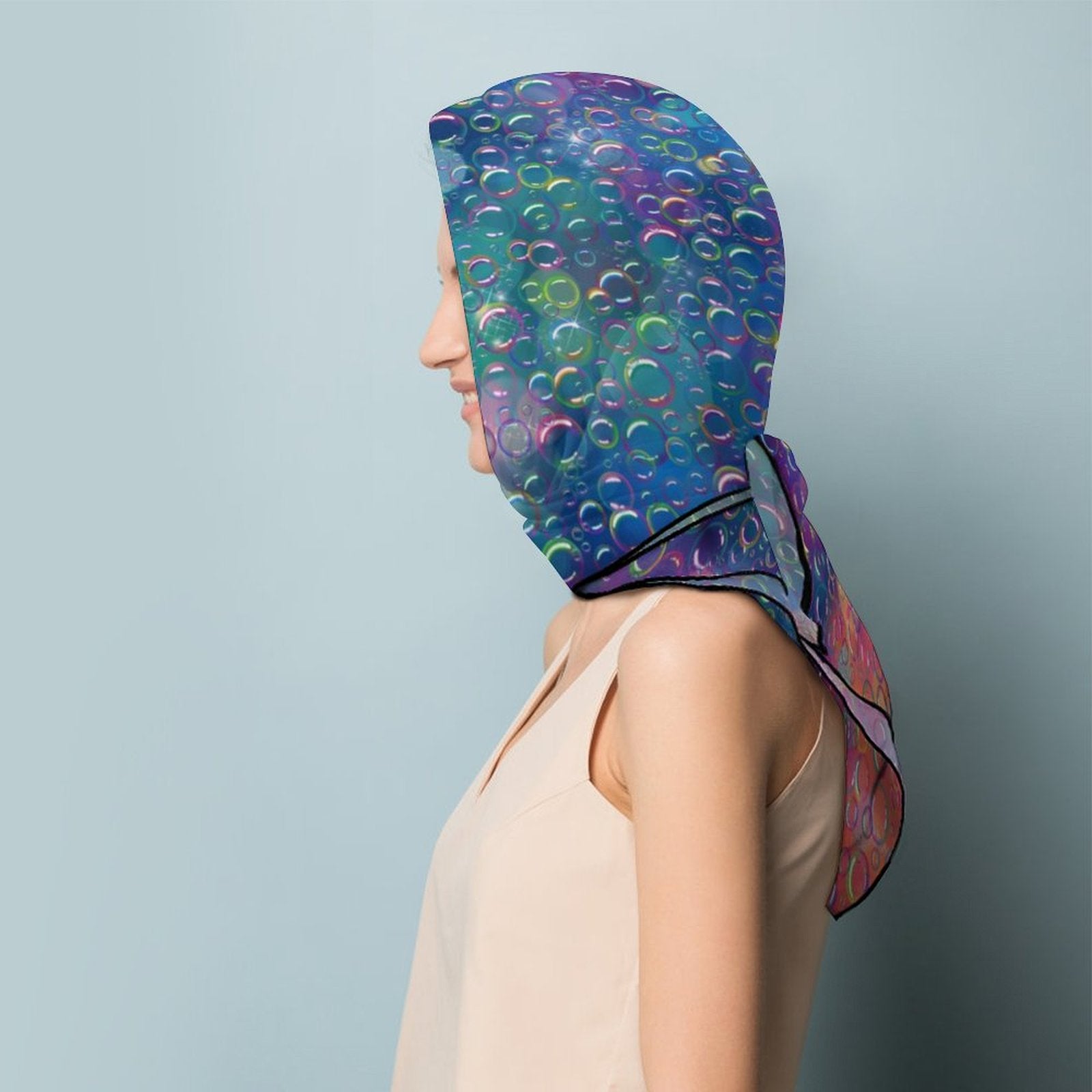 Scarf with rainbow bubble design for bubble artists