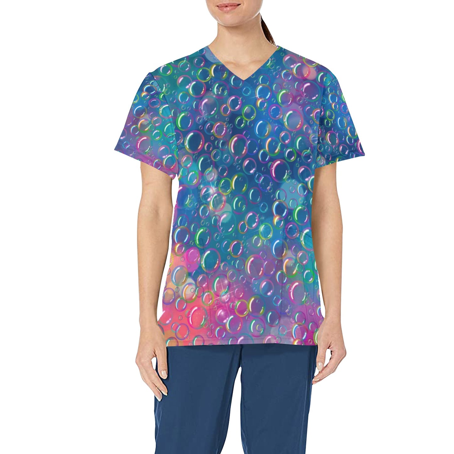 Scrub Top with rainbow bubble design