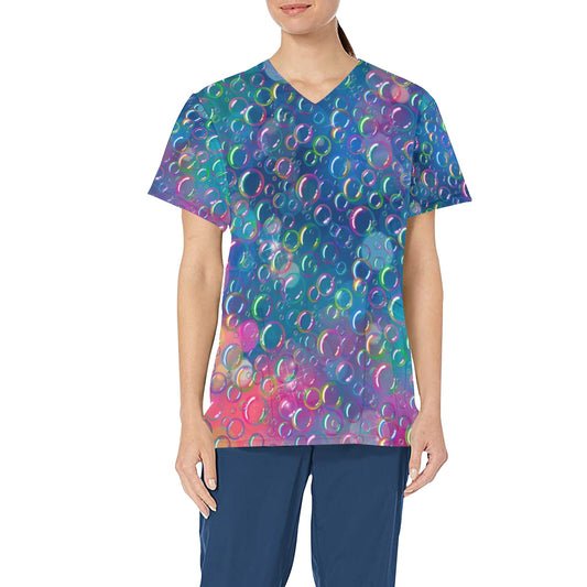 Scrub Top with rainbow bubble design