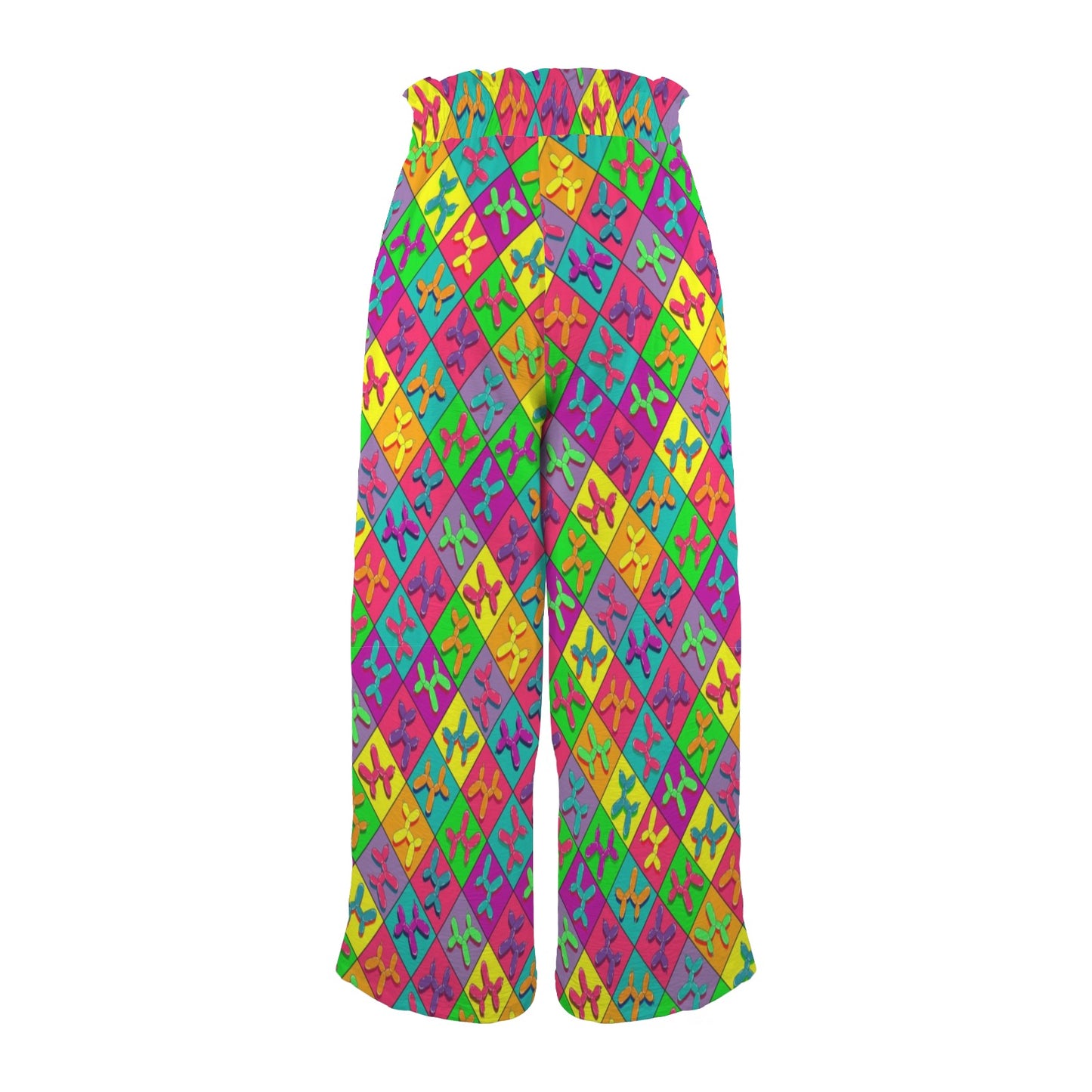 Fun and colourful balloon twister pants with retro balloon dogs