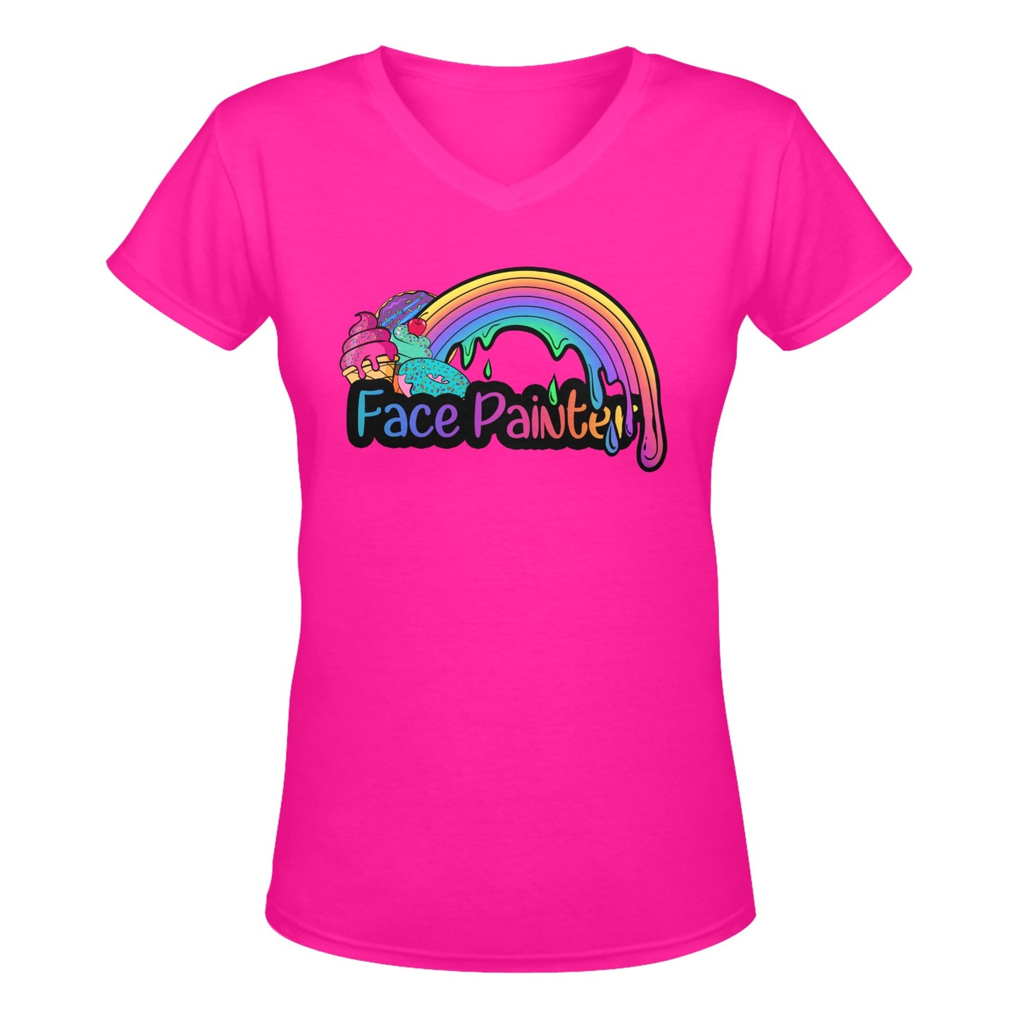 Hot Pink Face Painter T-Shirt with Rainbow 