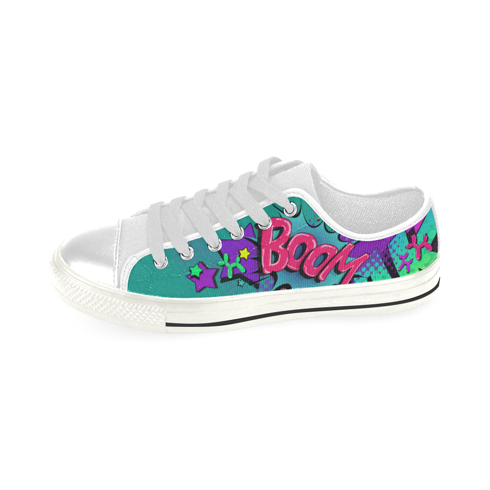 Leaky Squeaky BOOM! Teal on White - Men's Sully Canvas Shoe (SIZE 13-14)