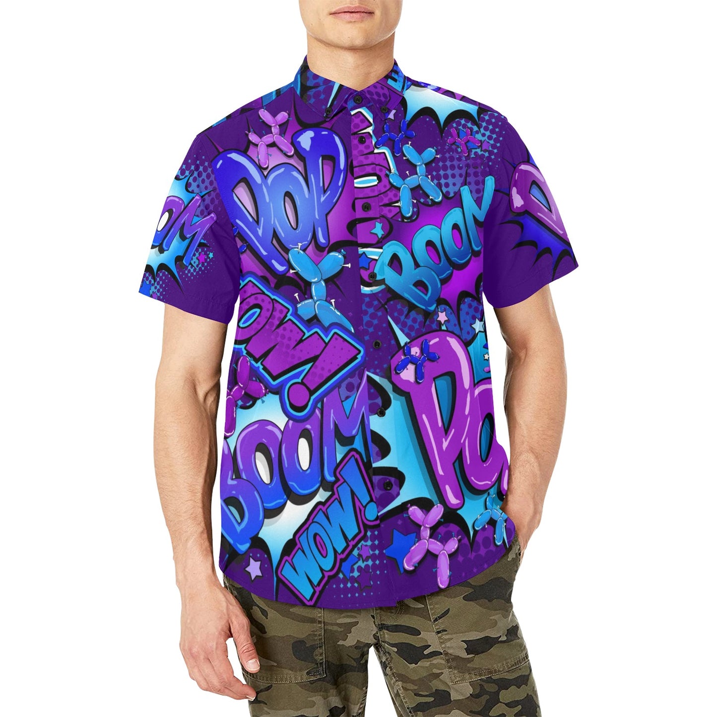 Party shirt with pocket for balloon twisting Purple Pop Art
