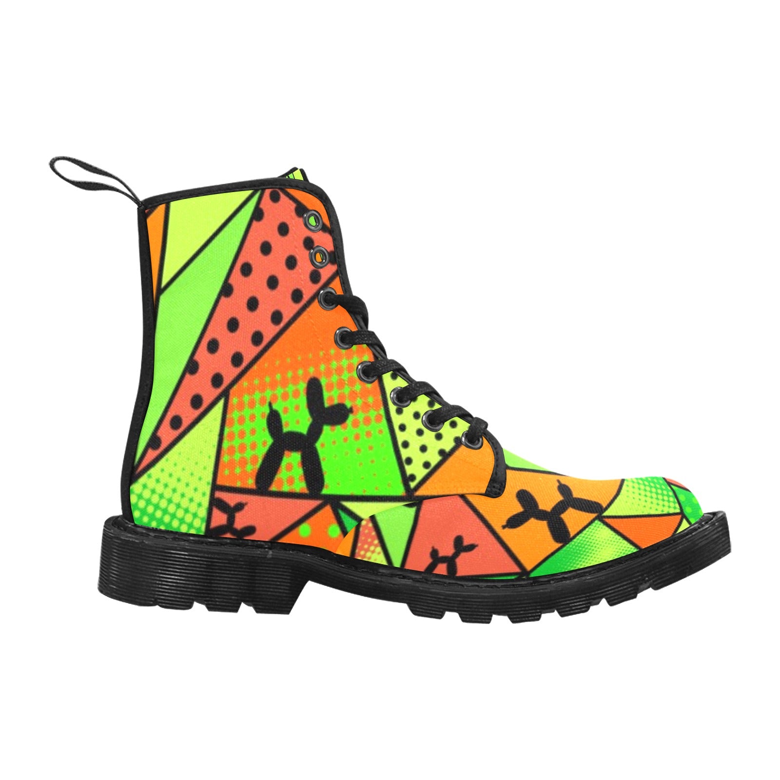 Bright and colorful combat boots for clowns, face painters, and entertainers