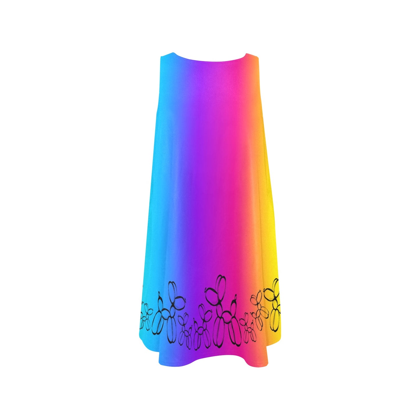 Rainbow Flared Shift Dress with balloon dogs for professional balloon artists