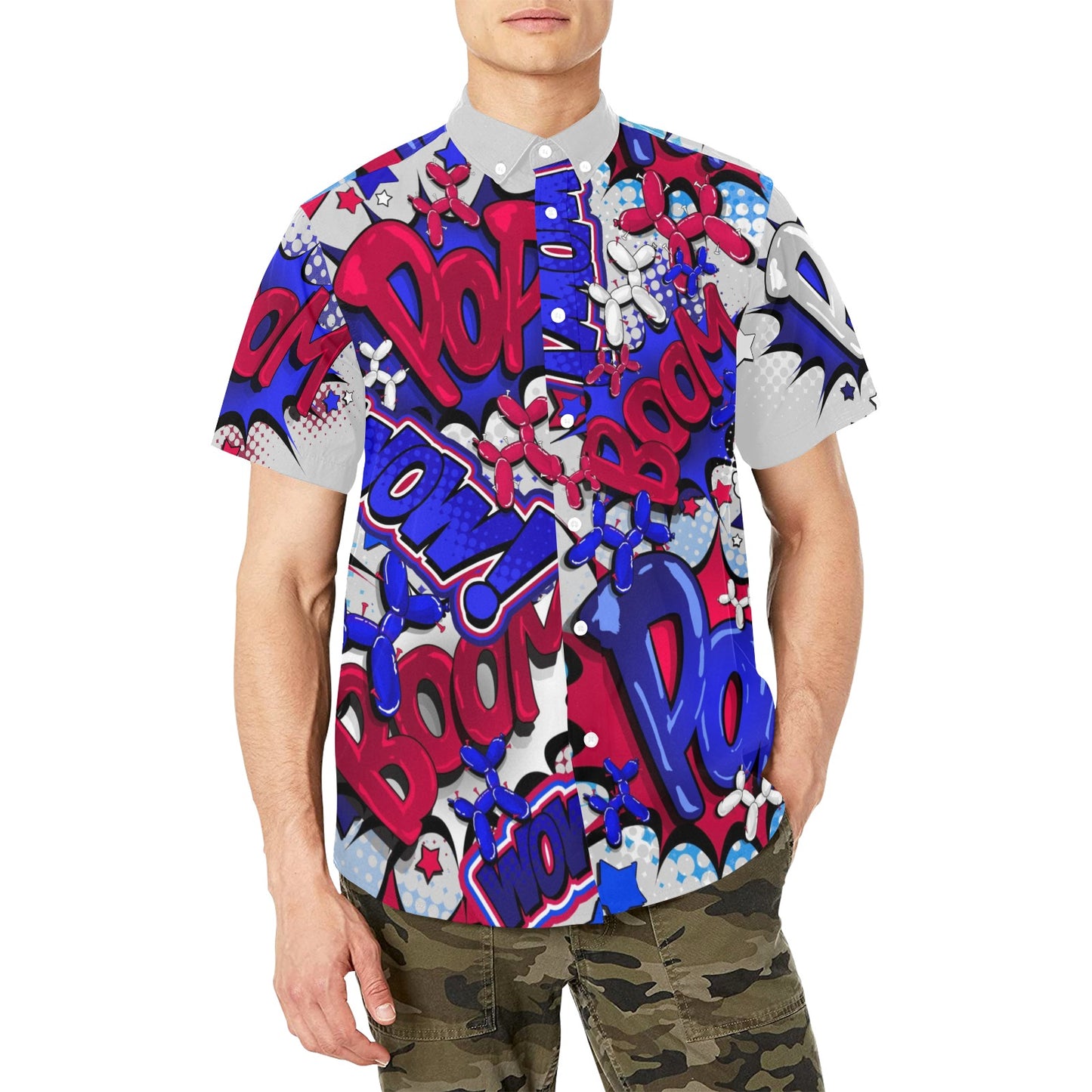 Balloon dog shirt red, white and blue pop art design