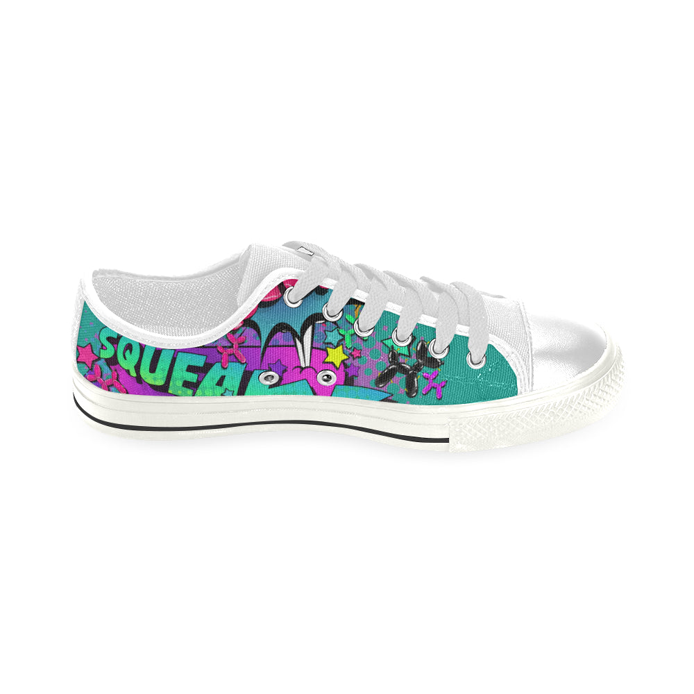 Leaky Squeaky BOOM! Teal on White - Men's Sully Canvas Shoe (SIZE 13-14)