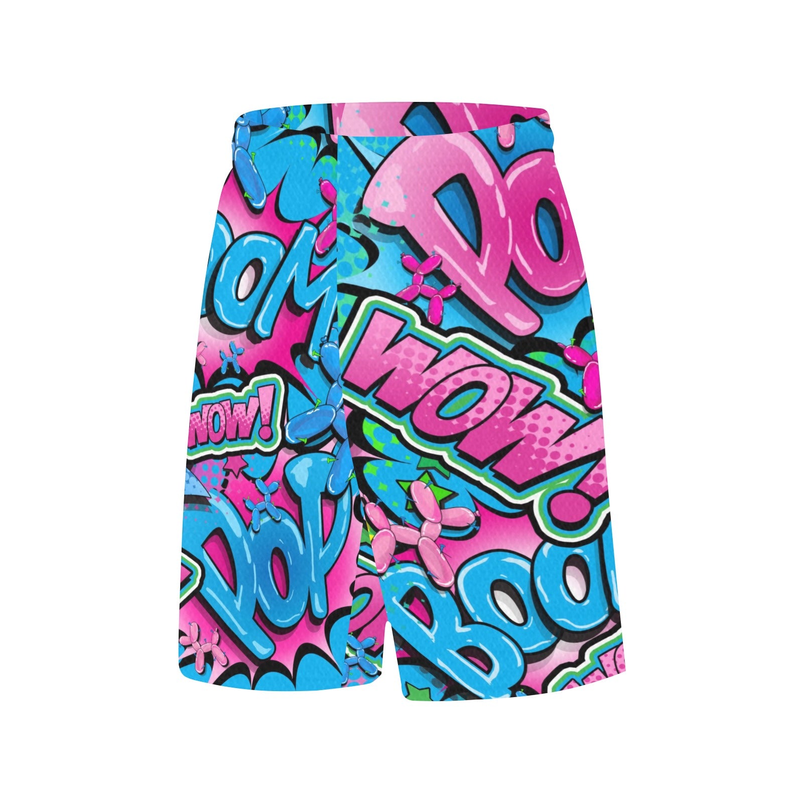 Basketball shorts for balloon twisters pink and blue pop art balloon dog design