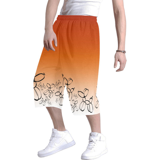 Long Colourful Shorts for balloon twisters and entertainers. Orange and White with balloon dogs