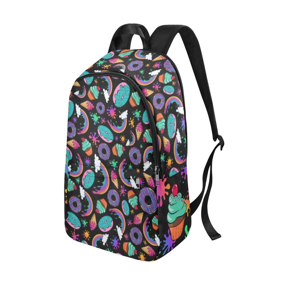 Fun colourful Backpack with rainbows and desserts