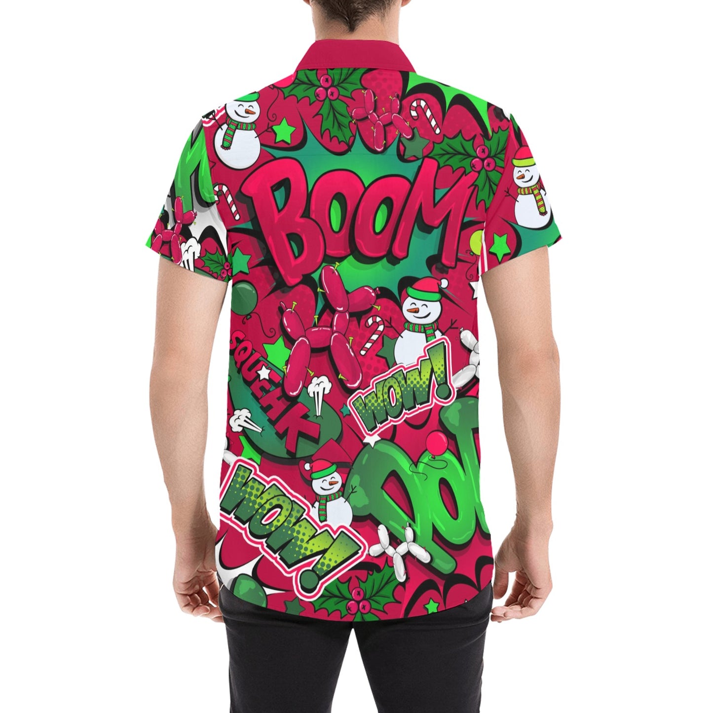 red white and green Christmas shirt for balloon twisters