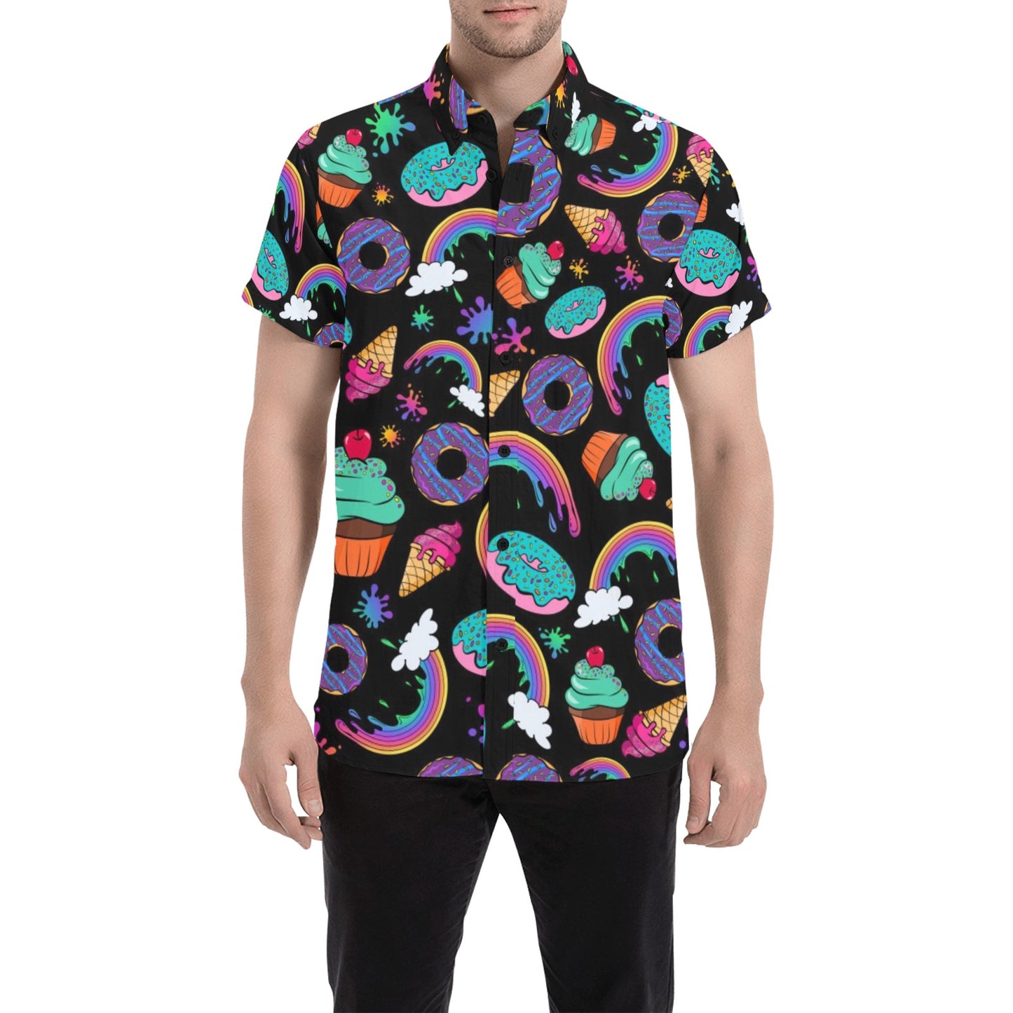 Party Shirt for Face painters and balloon twisters. Fun and colourful rainbow Dessert design