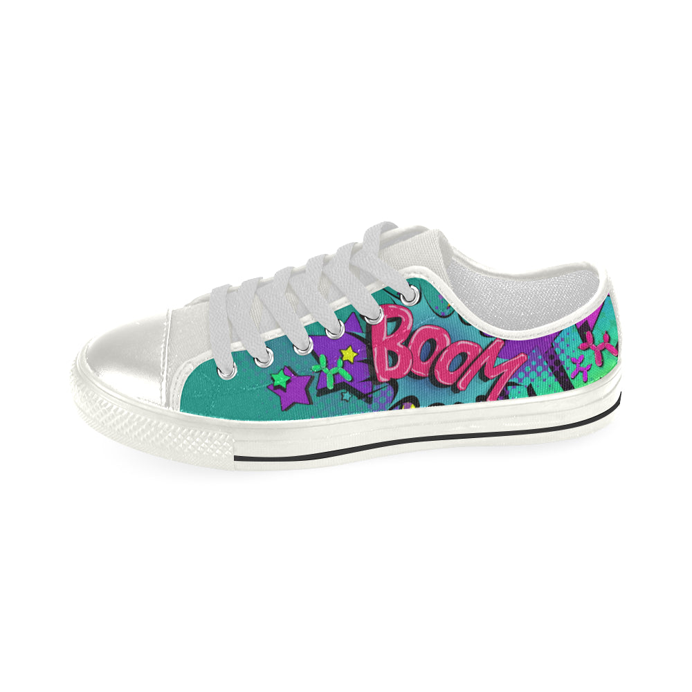 Leaky Squeaky BOOM! Teal on White - Women's Sully Canvas Shoe (SIZE 6-10)
