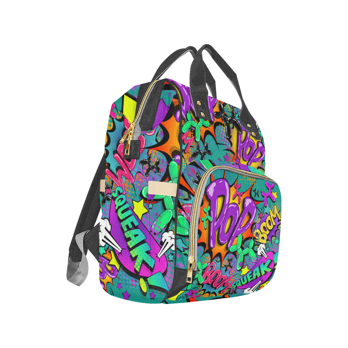 Leaky Squeaky BOOM! on Teal - Banksy Backpack
