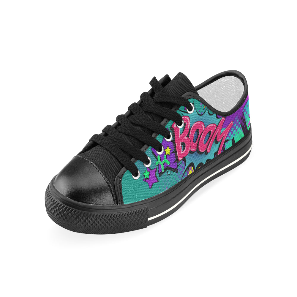 Leaky Squeaky BOOM! Teal on Black - Women's Sully Canvas Shoe (SIZE 6-10)