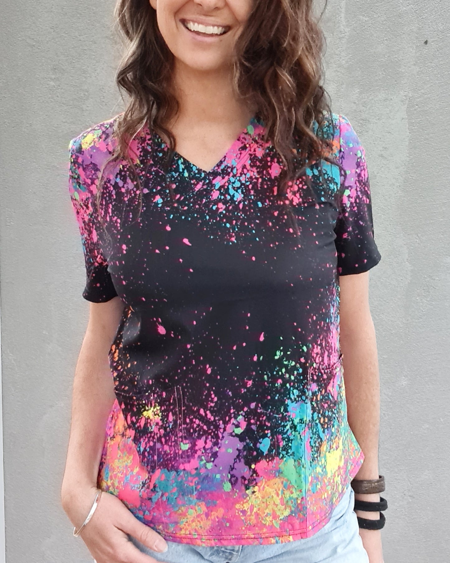Scrubs Top with Paint Explosion