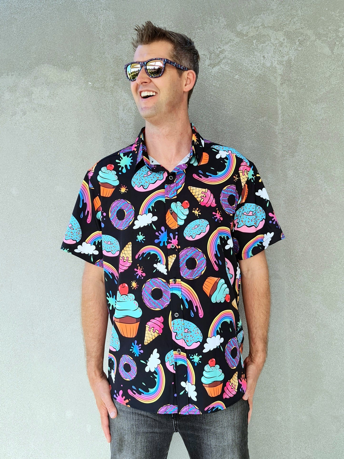 Sugar Rush on Black - Nate Short Sleeve Shirt (Small-5XL)