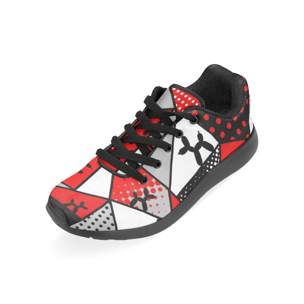 Lightweight runners with balloon dogs. Red, white and Black