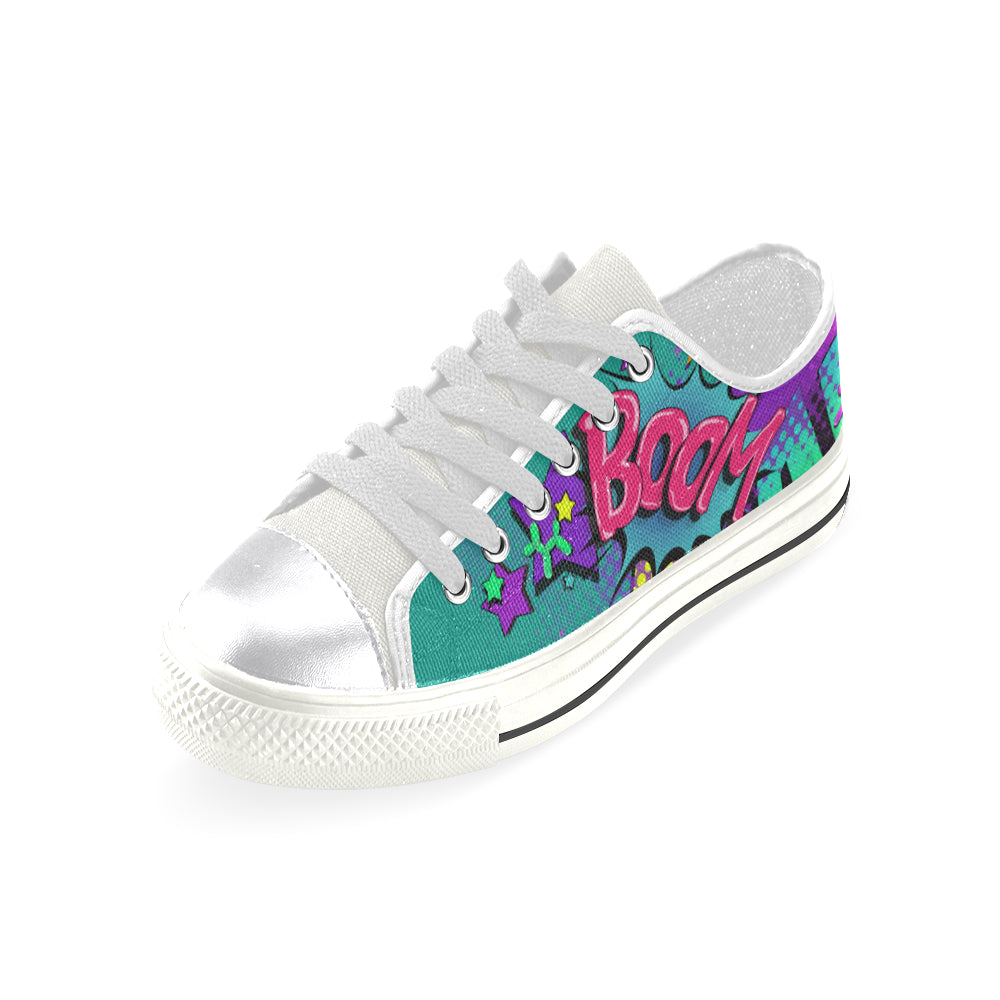 Leaky Squeaky BOOM! Teal on White - Women's Sully Canvas Shoe (SIZE 11-12)
