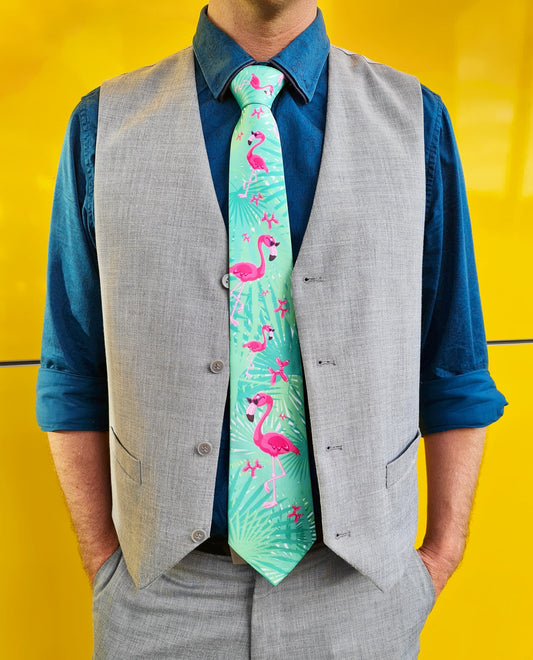 Tie with flamingos and balloon dogs - Fun and Colourful