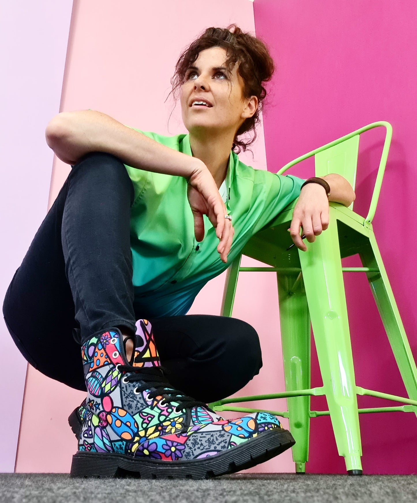 Colourful Combat Boots Patchwork
