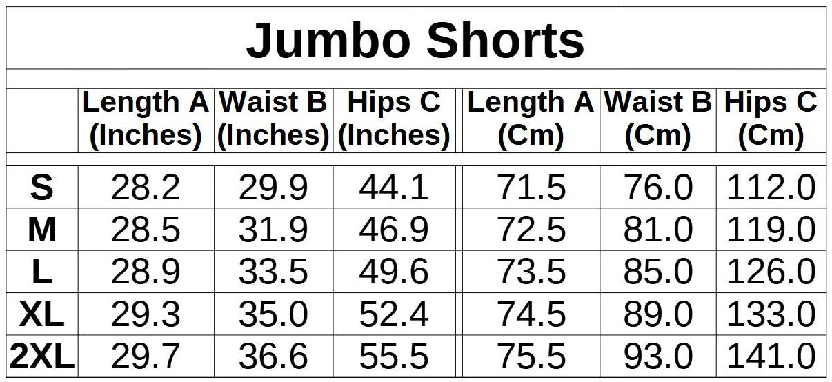 Balloon Dog Apparel Jumbo Shorts Sizing Guide