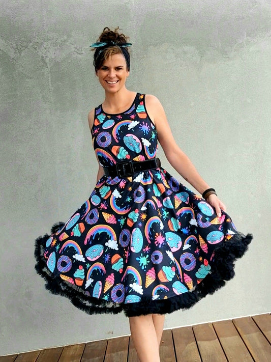 Sugar Rush on Black - JoJo Dress (XS - 2XL)