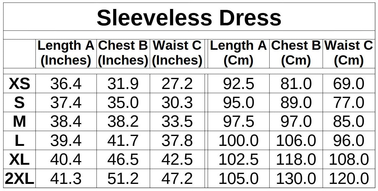 Balloon Fashion Sizing Guide for sleeveless dress
