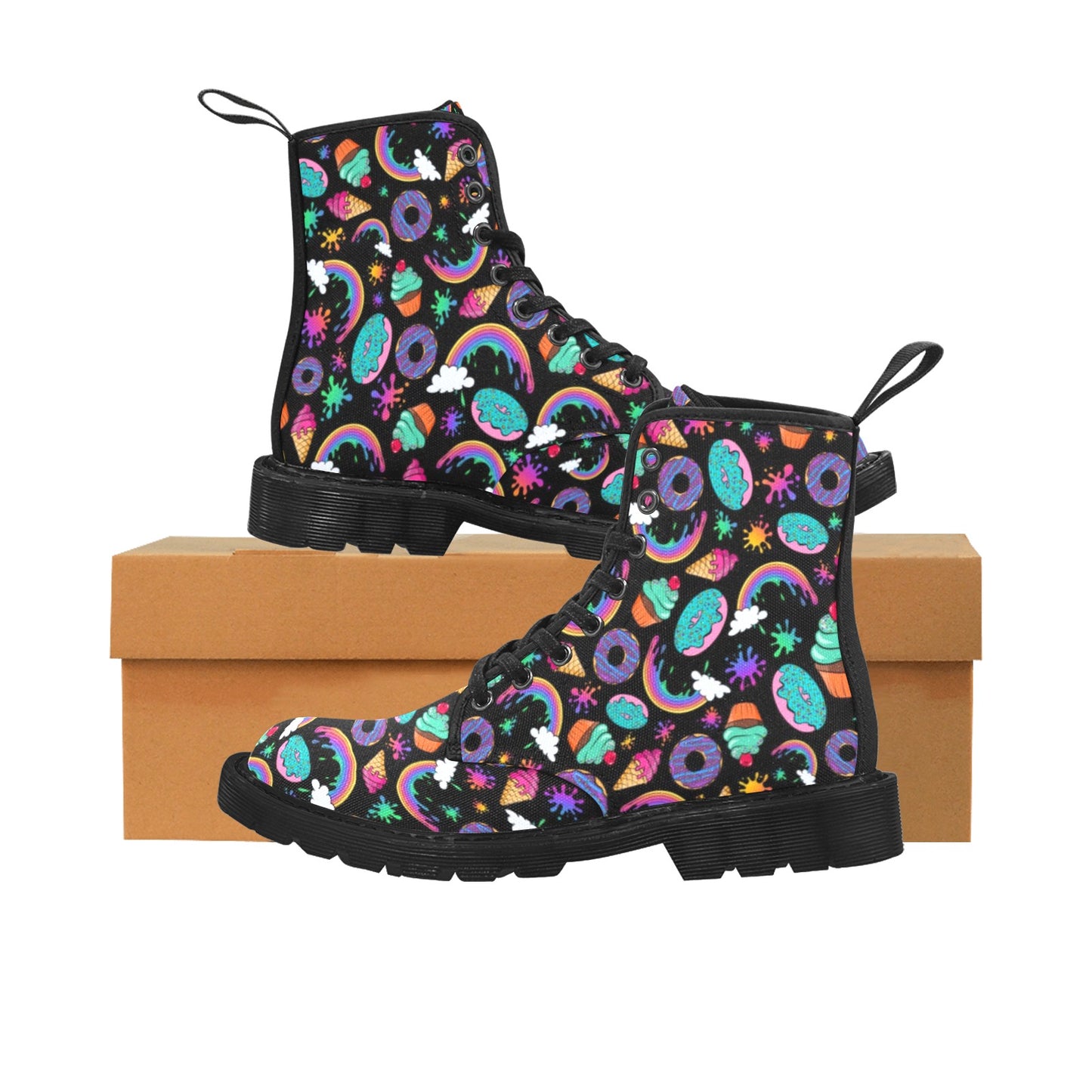 Cartoon Rainbows and desserts on Canvas Boots