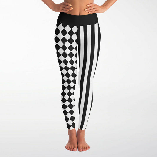 Yoga legging with checkers and stripes for balloon twisters, clowns, face painters and entertainers