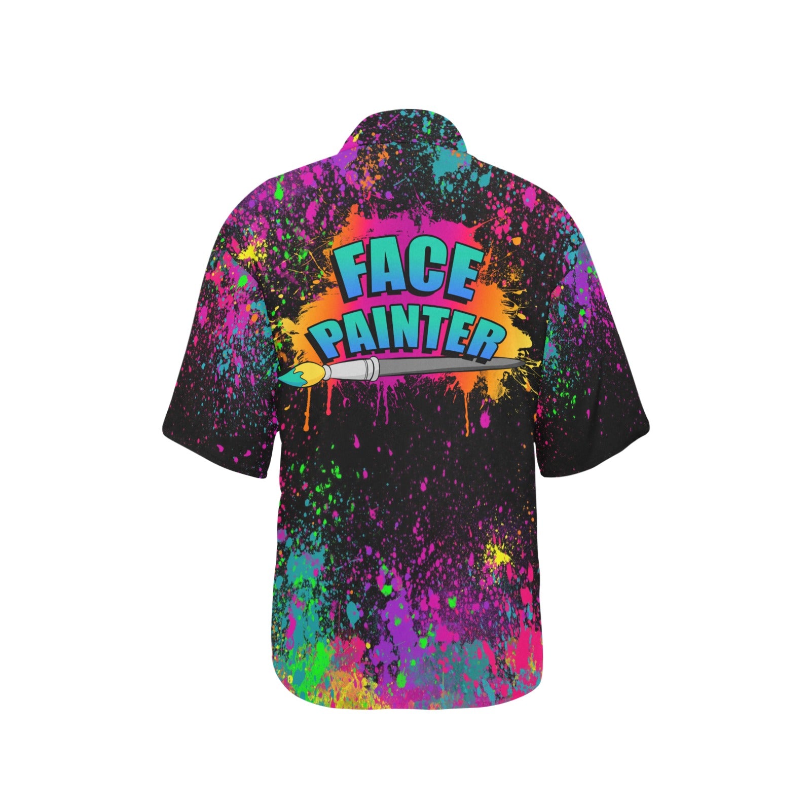 Black Hawaiian Shirt with paint splatter for professional Face painters