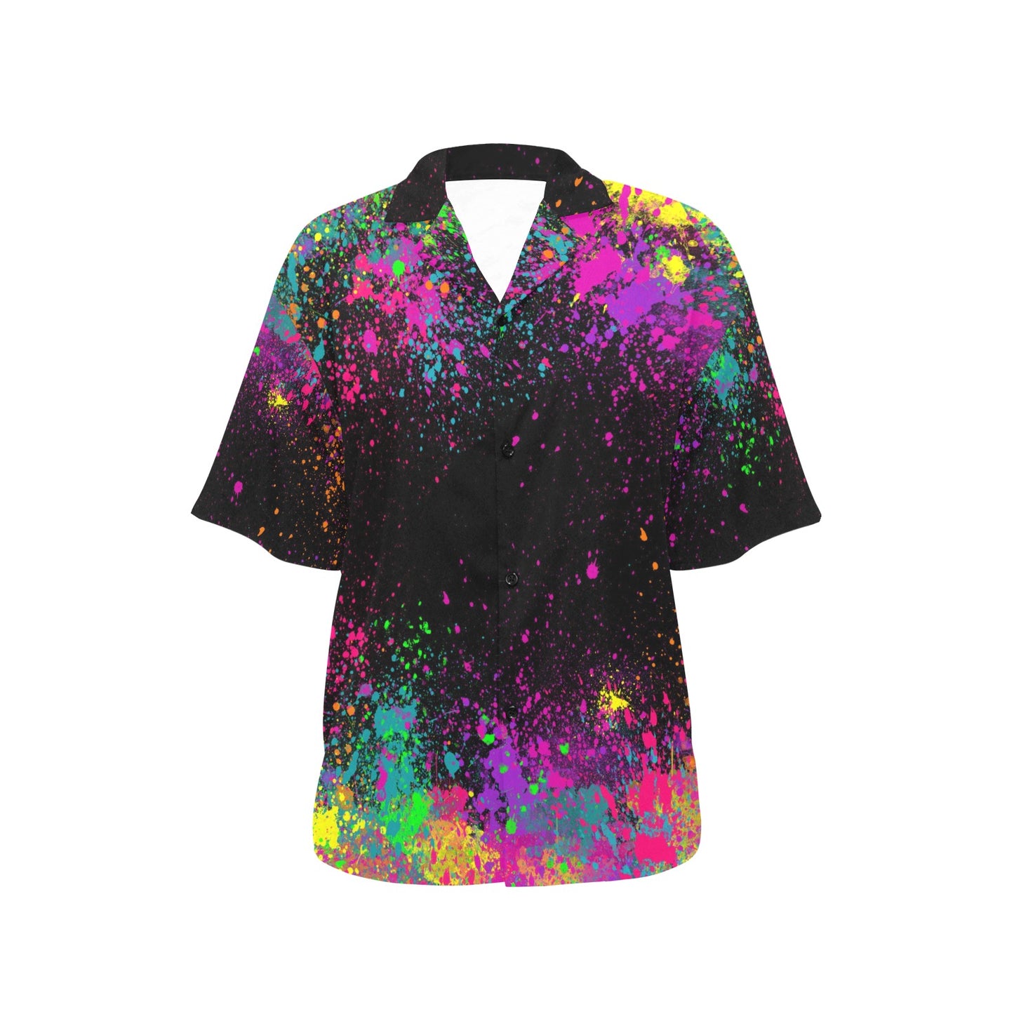 Paint Splatter on Black Hawaiian Shirt