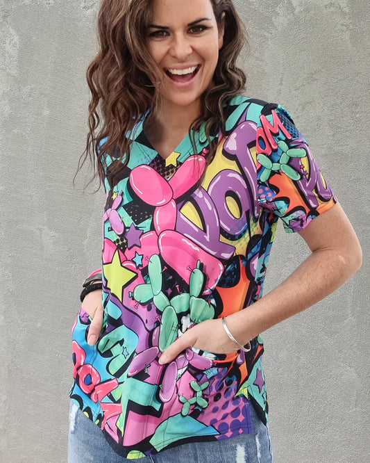 Balloon Twisting Scrubs Top Fun And Colourful