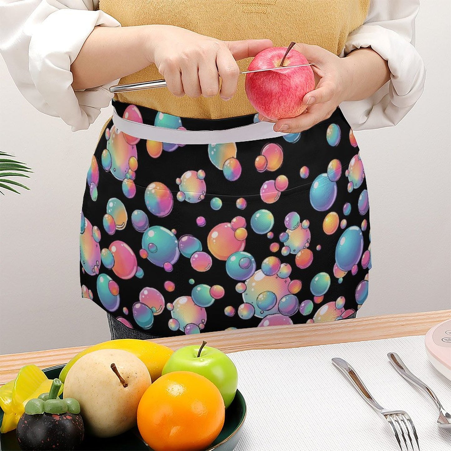 Bubble artist apron black with rainbow bubbles