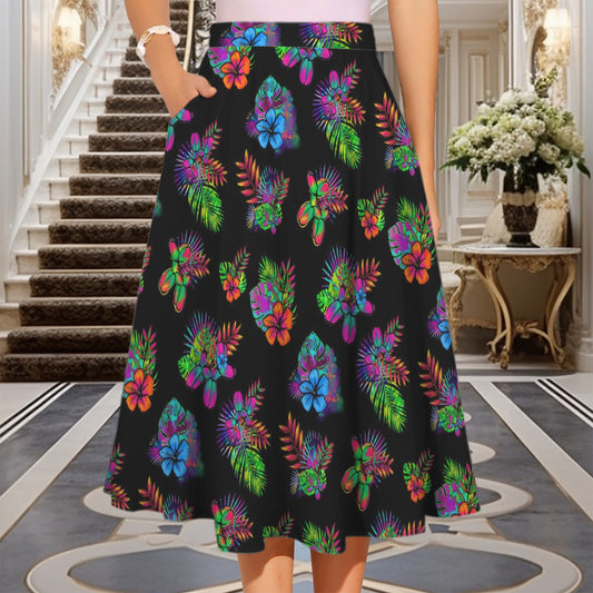 Black skirt with tropical flowers and balloon dogs