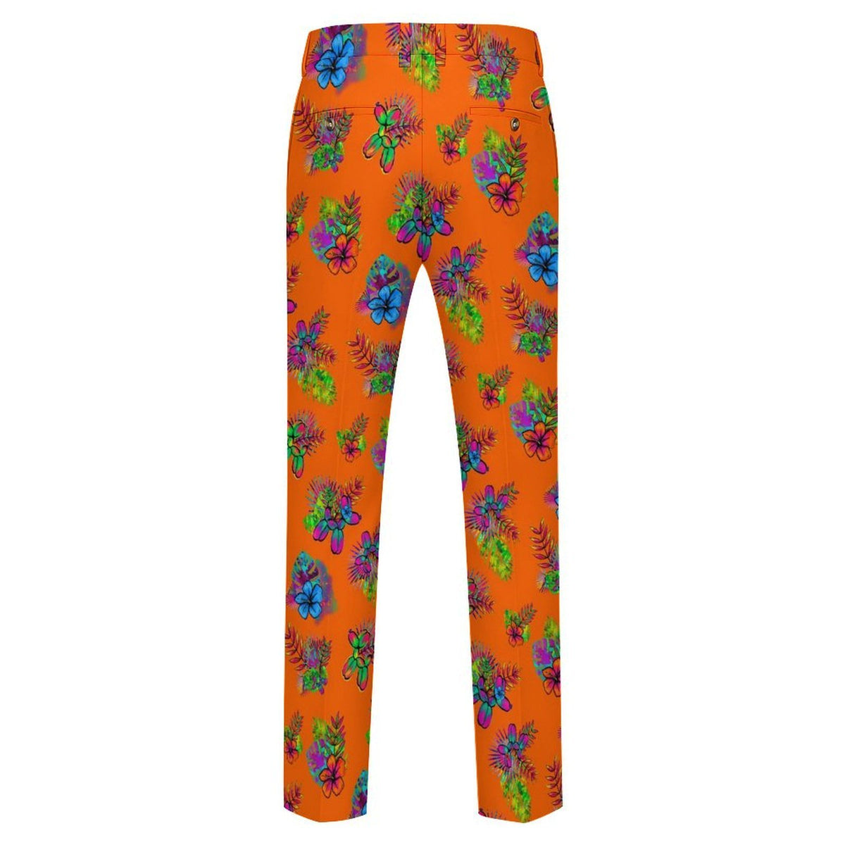 Dress pants for balloon twisters with bright orange and tropical Balloon dog flowers