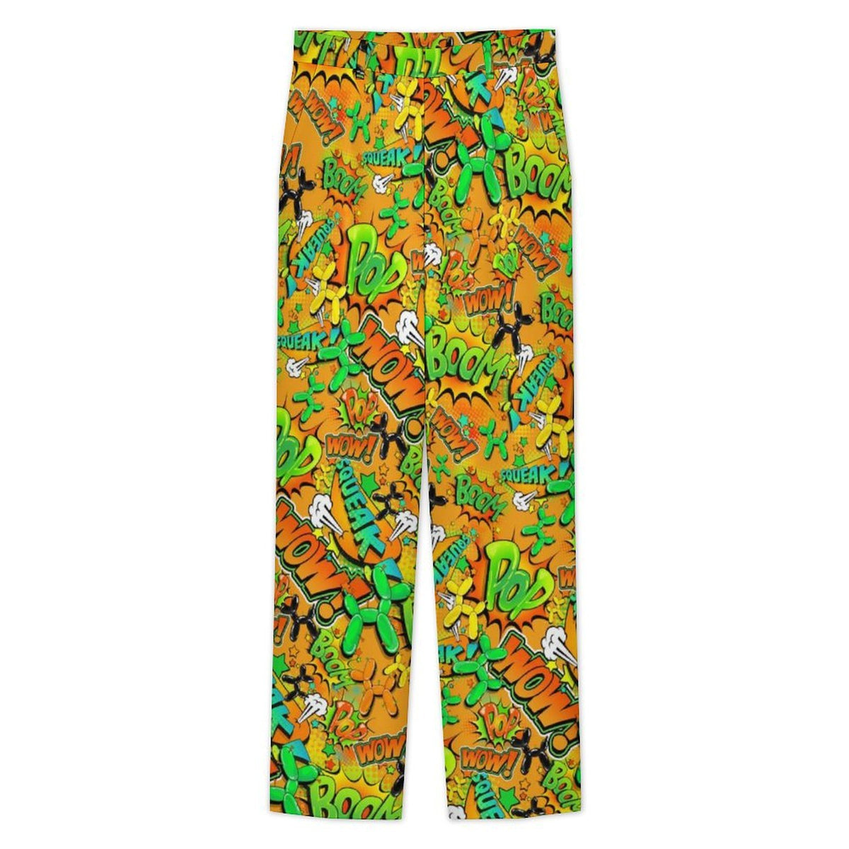 Balloon twisting pants in orange and green for professional balloon artists and entertainers