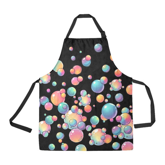 Black apron with fun colourful rainbow bubbles