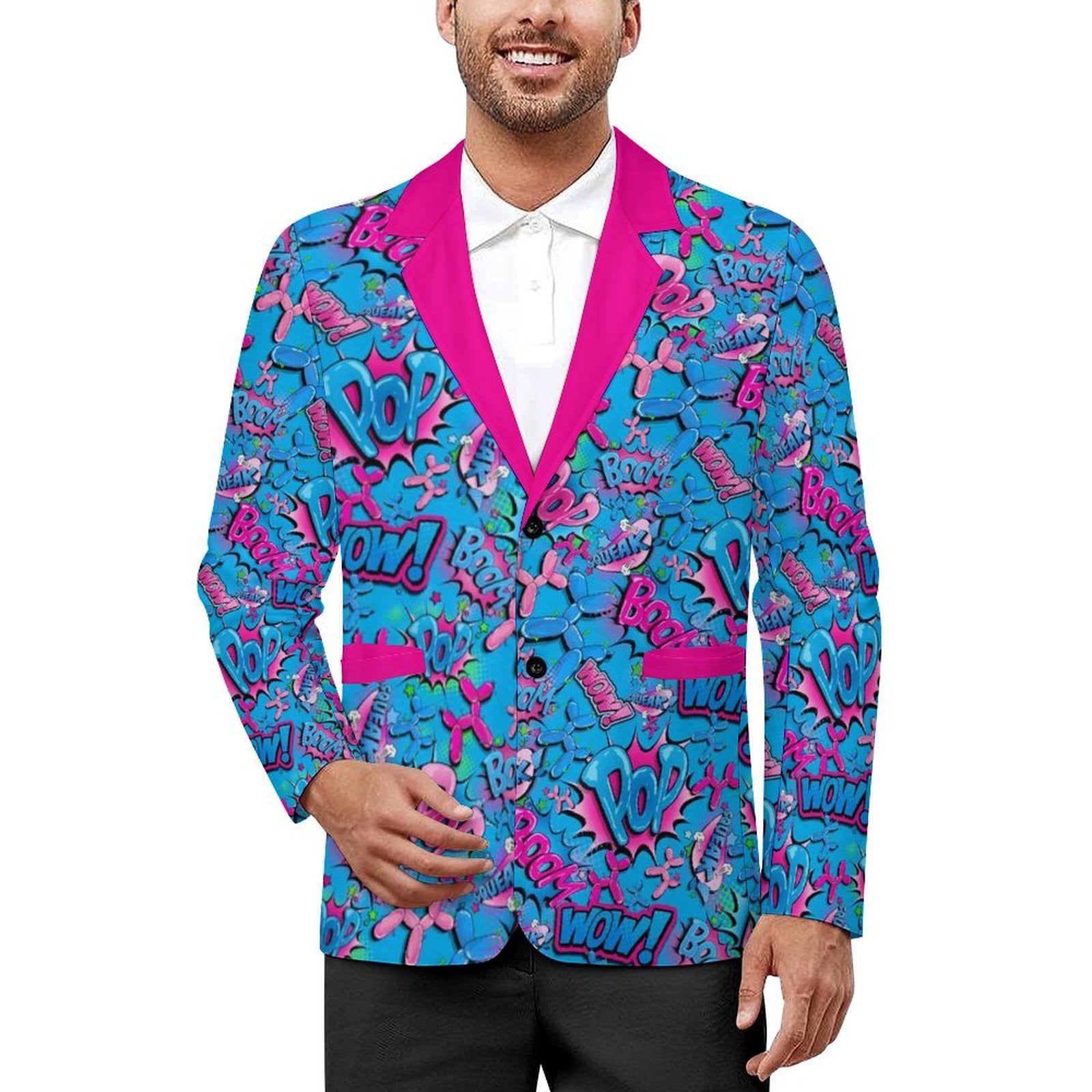 Professional Balloon twister jacket with blue and pink balloon dog design