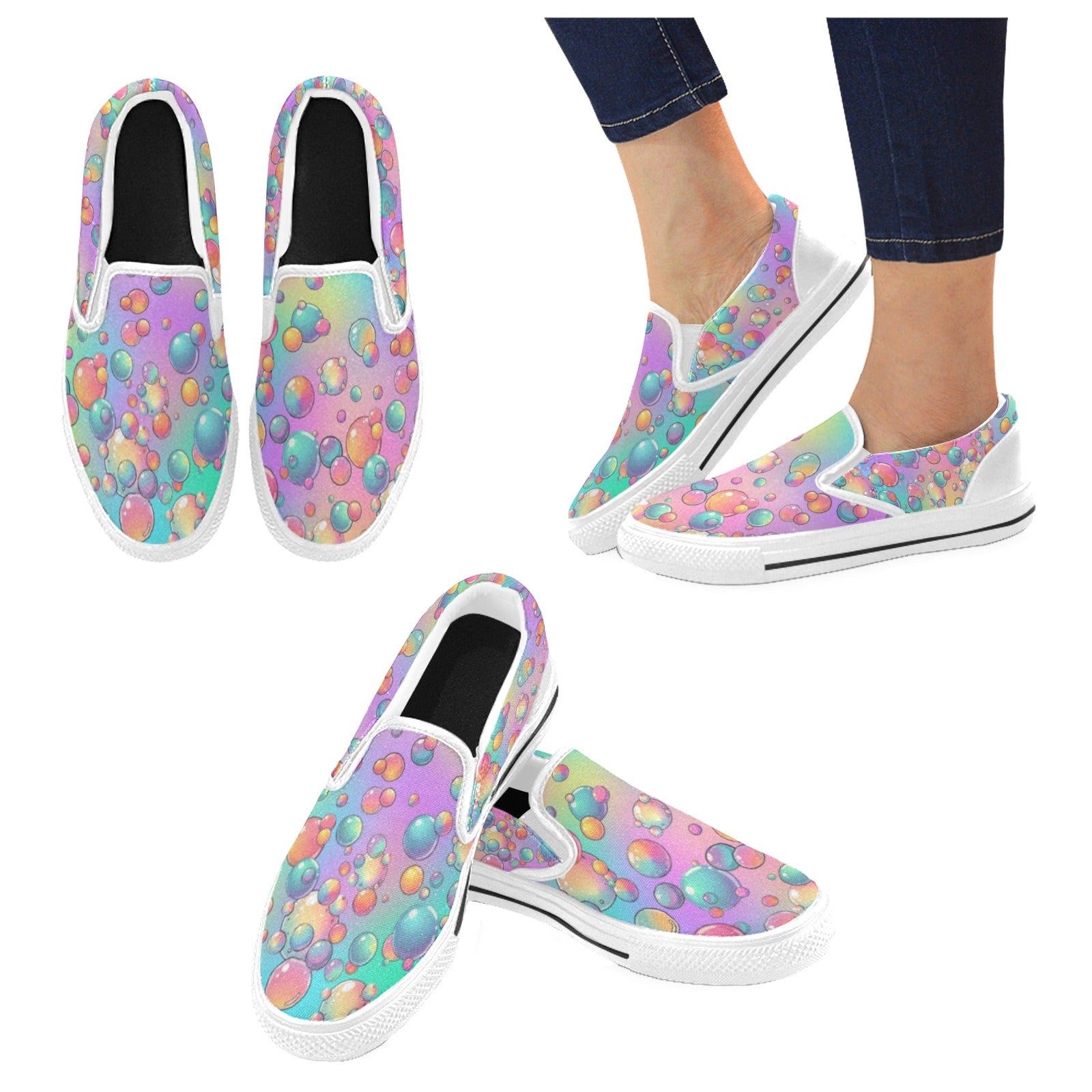 Colourful pastel rainbow bubble shoes for bubble artists