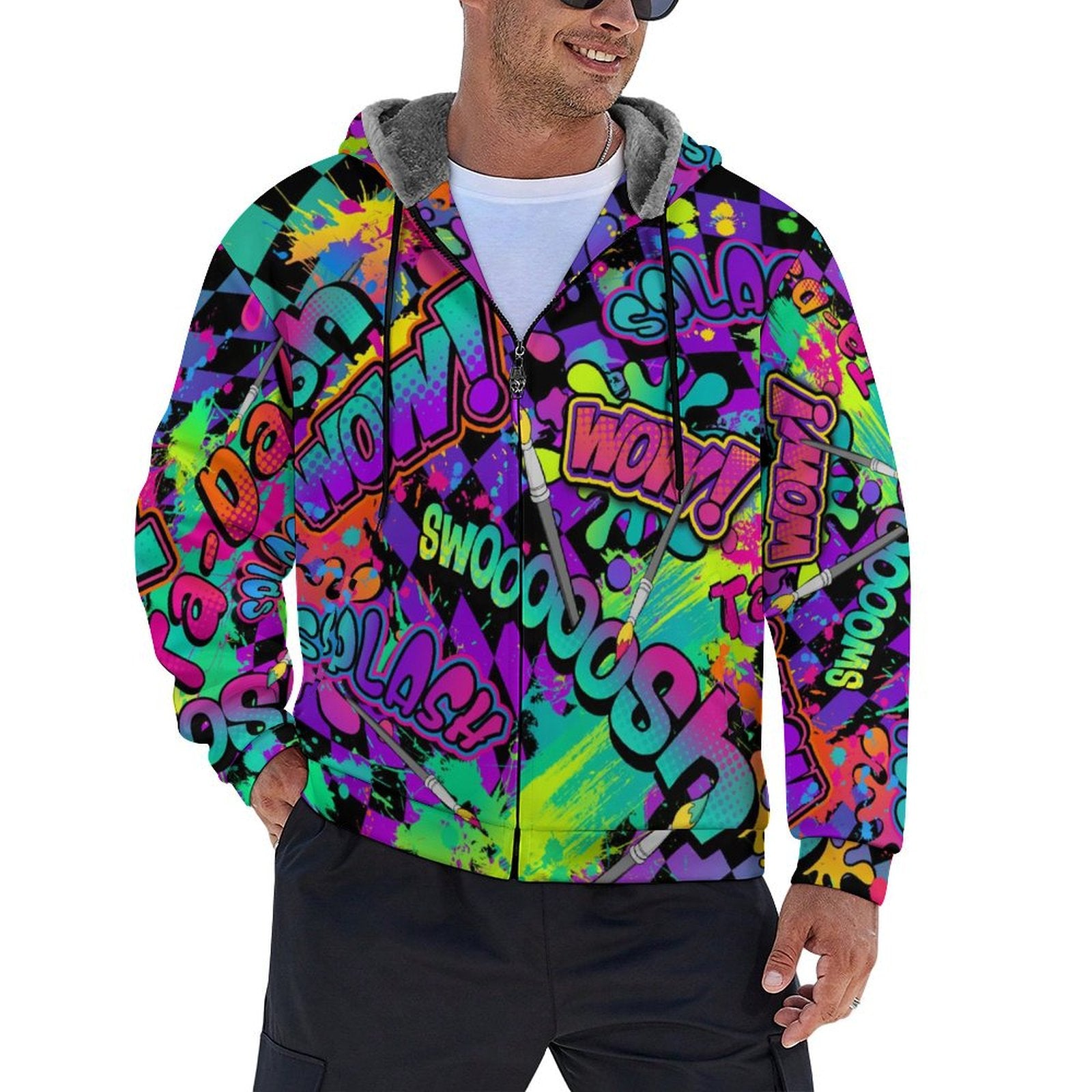 Colourful face painter fleece hoodie