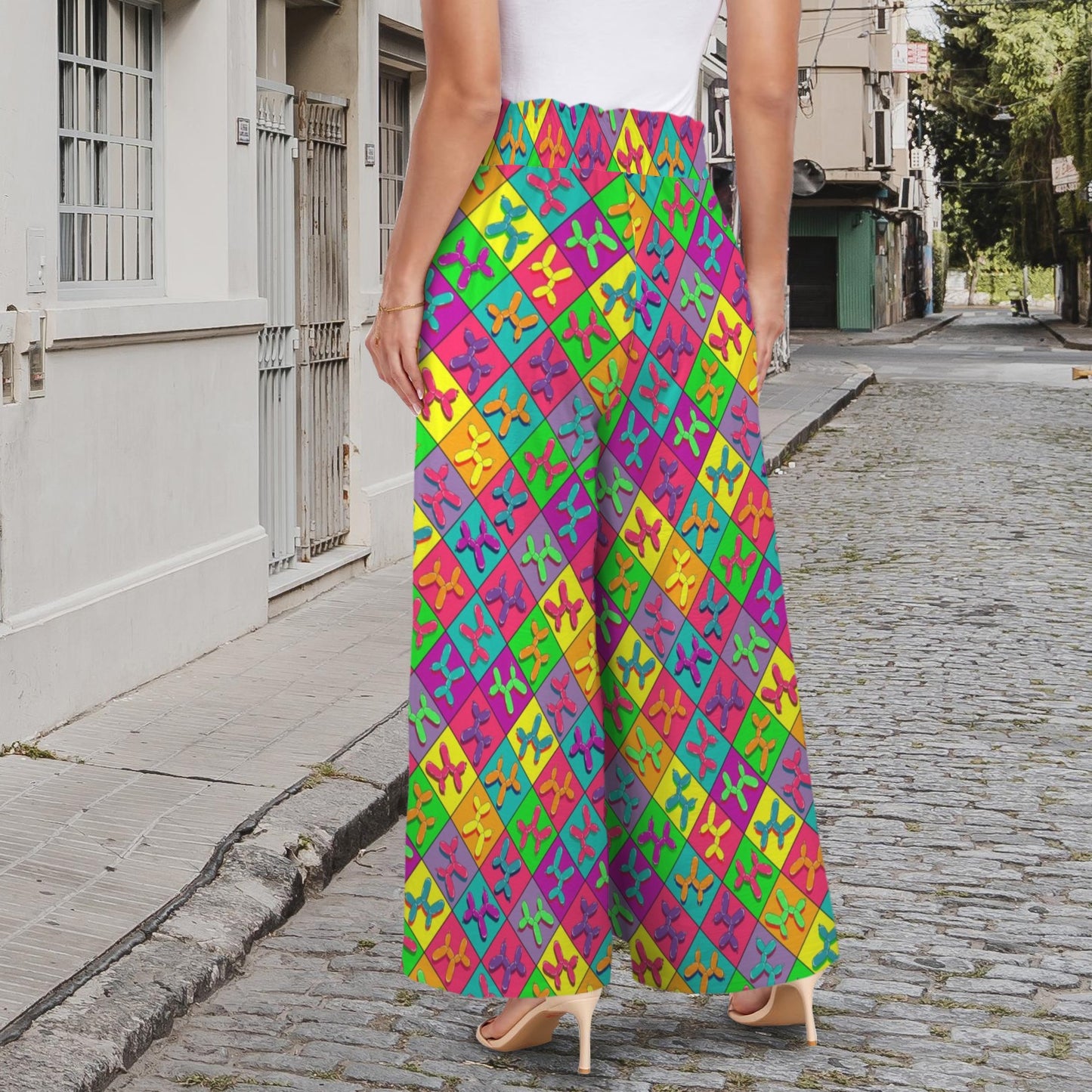Colourful balloon dog pattern pants for balloon twisters and decorators