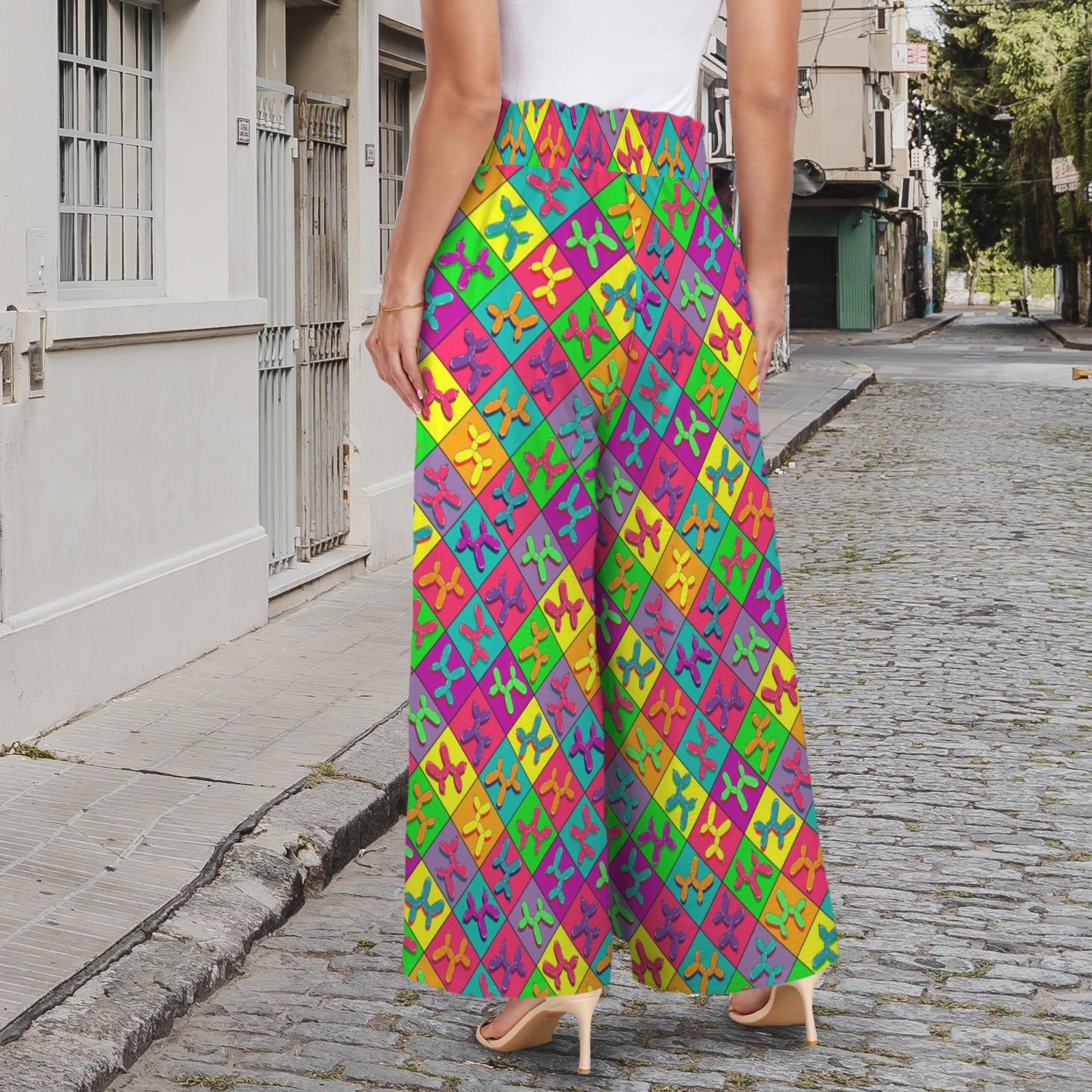 Colourful balloon dog pattern pants for balloon twisters and decorators