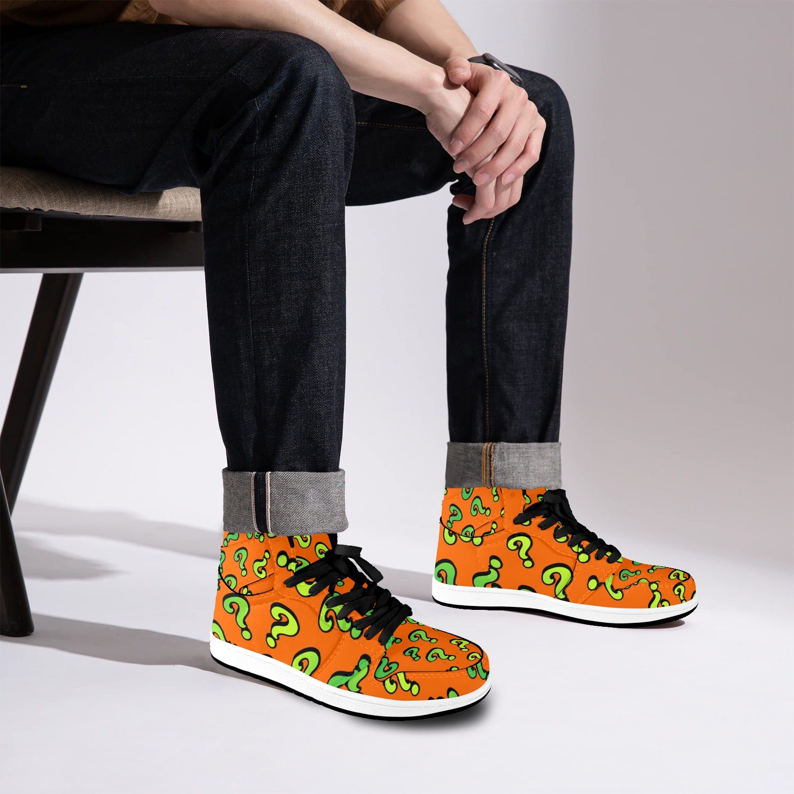 Magic high tops with green question marks