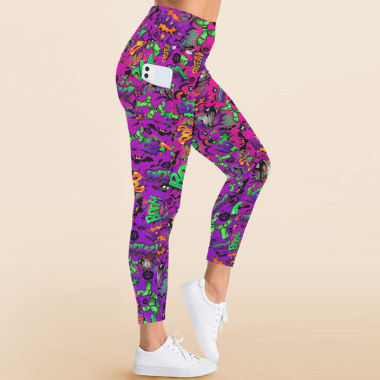Purple Halloween Leggings with pockets for balloon twisters