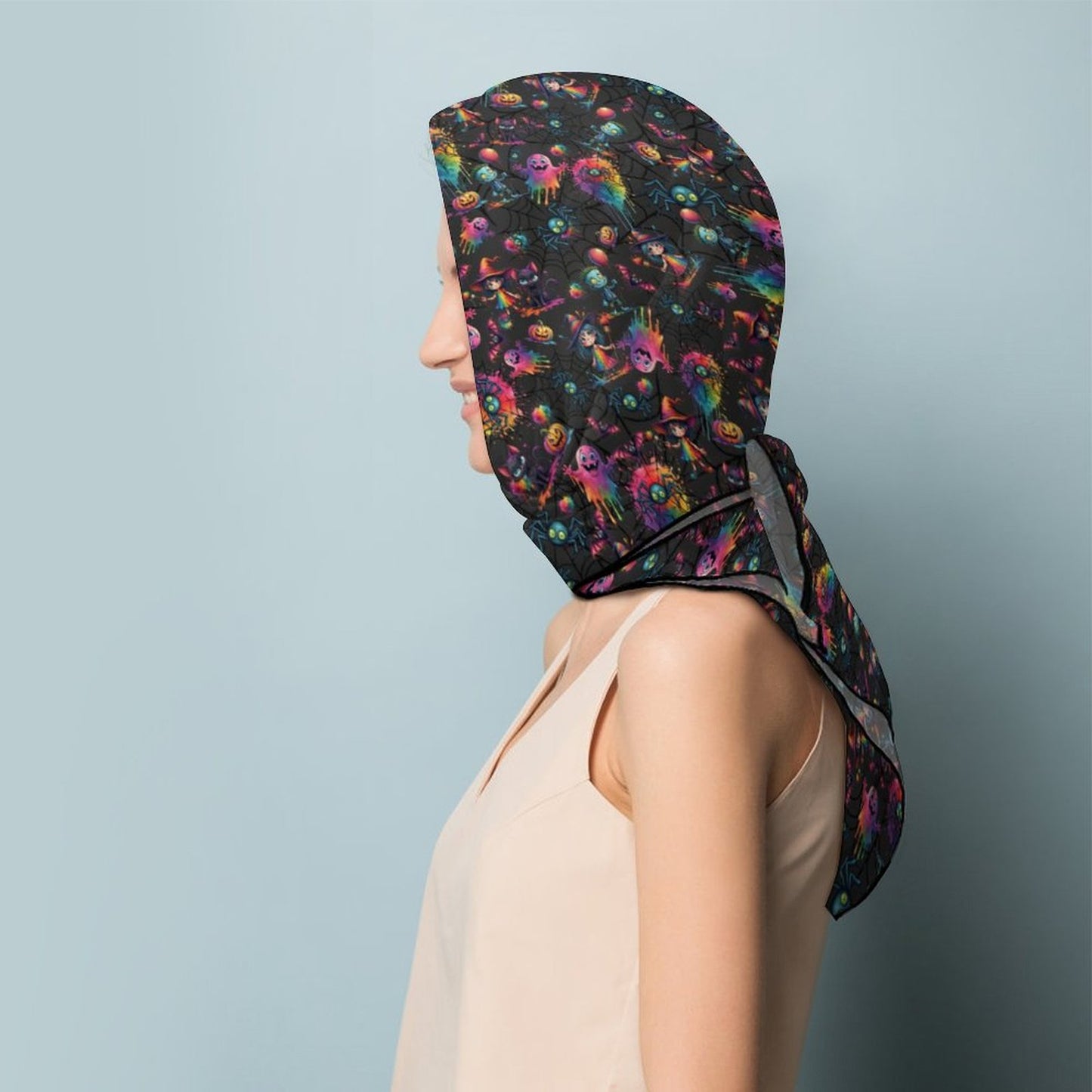 Black scarf with cute Halloween Character designs