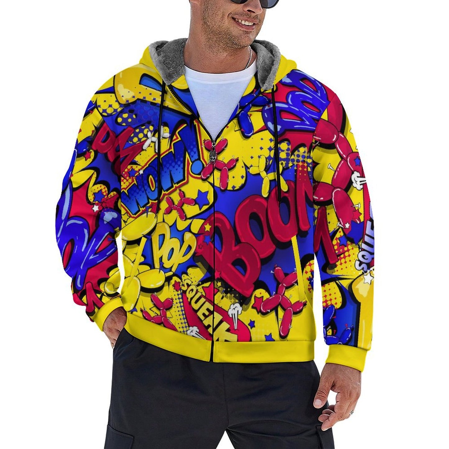 Balloon Twister Fleece Hoodie Yellow, Blue and Red