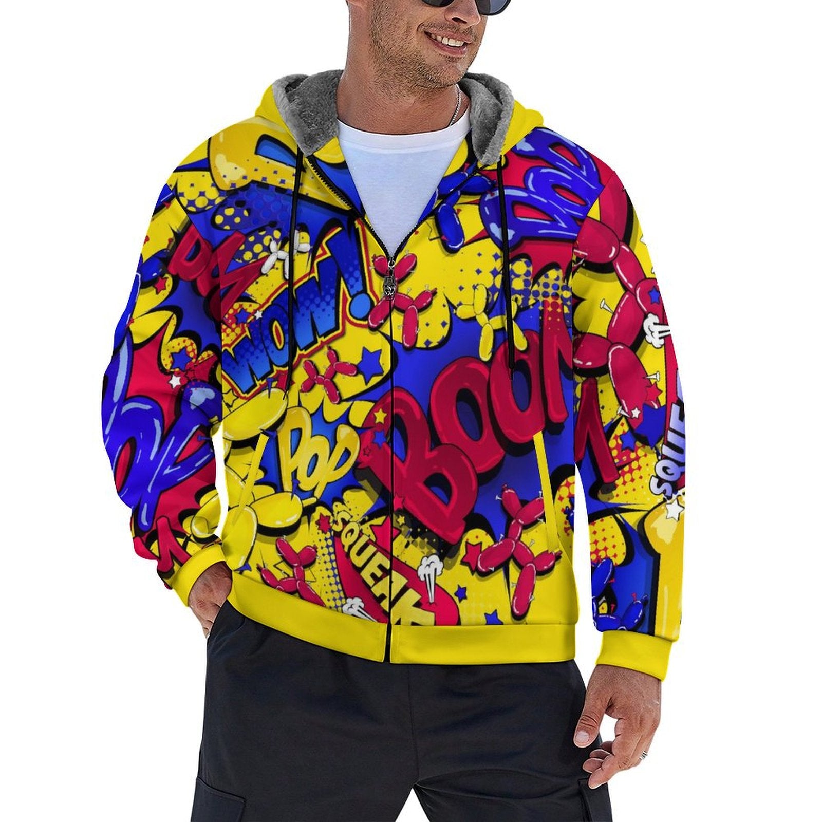 Balloon Twister Fleece Hoodie Yellow, Blue and Red