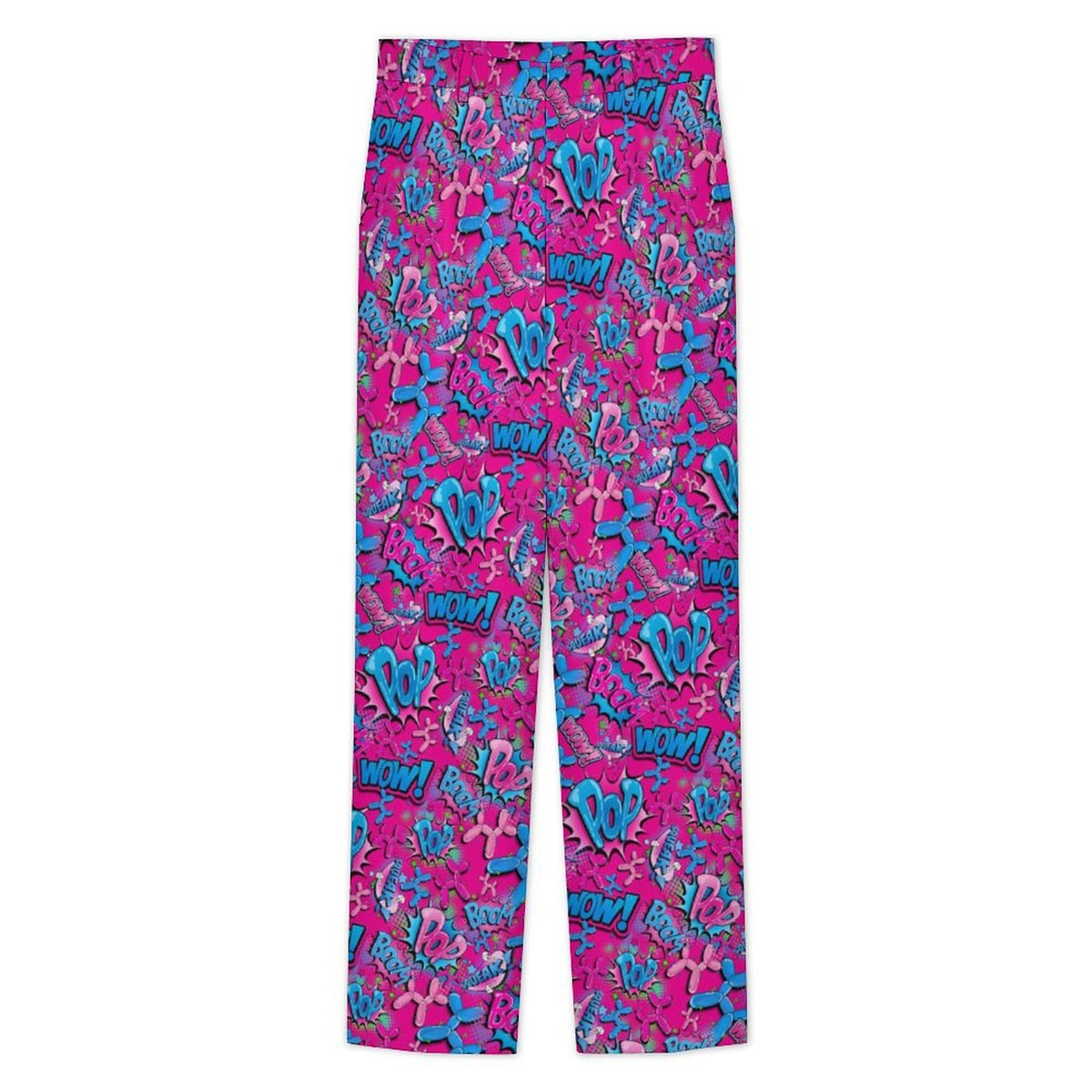 Fun pink and blue Balloon Dog pattern dress pants for professional balloon twisters, artists and Kids Entertainers